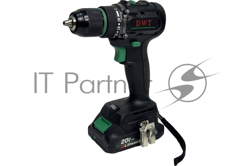 Дрель-шуруповерт аккумуляторная DWT ABSP-20 DNF-2 BMC /20В/до 2000 об.в мин/60 Нм/1-13 мм/бещеточный мотор/реверс/LED-подсветка/2 АКБ, 2 Ач/ЗУ/кейс/черный (ABSP-20 DNF-2 BMC)