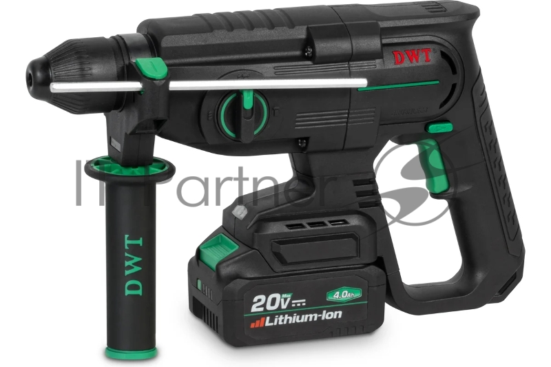 Перфоратор аккумуляторный DWT ABHP-20-26D-4C2 BMC /20В/2.8 Дж/до 5300 уд.в мин/до 1200 об.в мин/SDS-Plus/бесщеточный мотор/плавный пуск/реверс/LED-подсветка/2 АКБ, 4 Ач/ЗУ/кейс/черный (ABHP-20-26D-4C2 BMC)