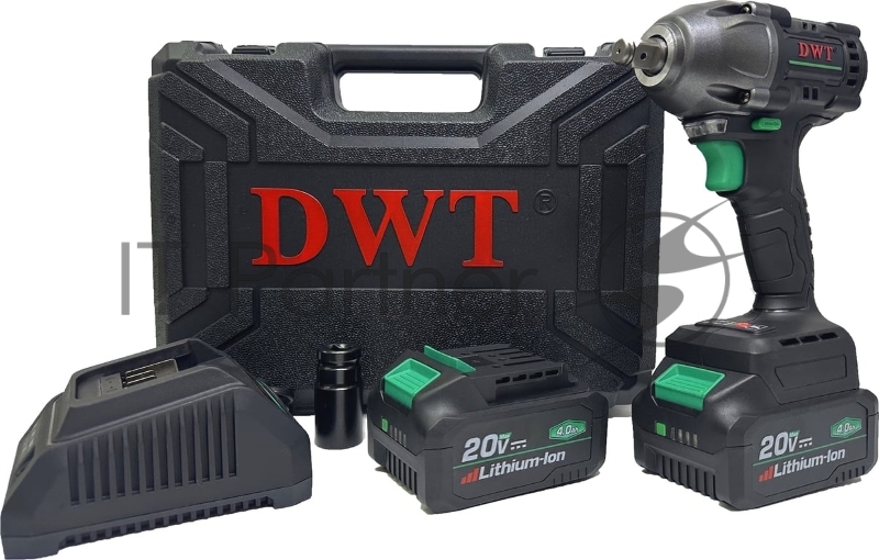 Гайковерт ударный аккумуляторный DWT ABWP-20 DN-4C2 BMC /20В/350 Нм/2400 об.в мин/3000 уд.в мин/M12-M22/бесщеточный мотор/LED-подсветка/2 АКБ, 4 Ач/ЗУ/кейс/черный (ABWP-20 DN-4C2 BMC)