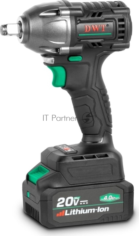 Гайковерт ударный аккумуляторный DWT ABWP-20 DN-4C2 BMC /20В/350 Нм/2400 об.в мин/3000 уд.в мин/M12-M22/бесщеточный мотор/LED-подсветка/2 АКБ, 4 Ач/ЗУ/кейс/черный (ABWP-20 DN-4C2 BMC)