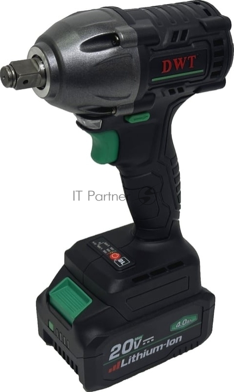 Гайковерт ударный аккумуляторный DWT ABWP-20 DN-4C2 BMC /20В/350 Нм/2400 об.в мин/3000 уд.в мин/M12-M22/бесщеточный мотор/LED-подсветка/2 АКБ, 4 Ач/ЗУ/кейс/черный (ABWP-20 DN-4C2 BMC)