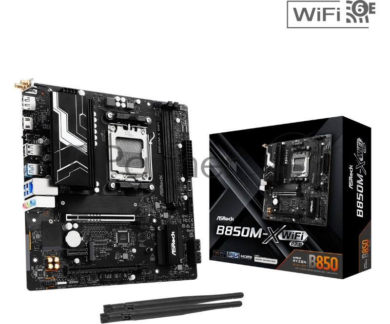 Материнская плата ASROCK B850M-X WIFI R2.0, AM5, B850, 2*DDR5, 4*SATA, 2*M.2, 2*USB 2.0, 3*USB 3.2, Type-C, 2*PCIx16, 1*M.2 (Key E), HDMI+DP, mATX