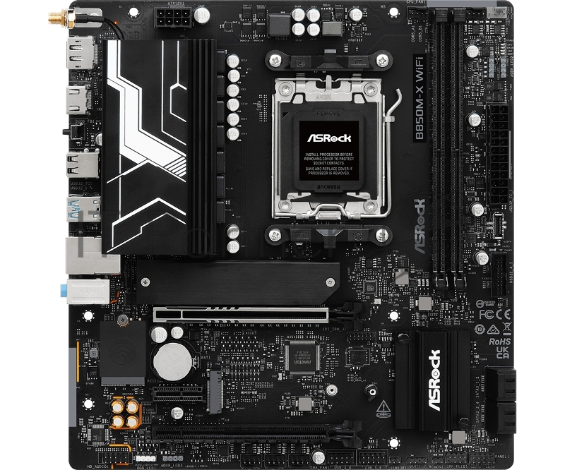 Материнская плата ASROCK B850M-X WIFI R2.0, AM5, B850, 2*DDR5, 4*SATA, 2*M.2, 2*USB 2.0, 3*USB 3.2, Type-C, 2*PCIx16, 1*M.2 (Key E), HDMI+DP, mATX
