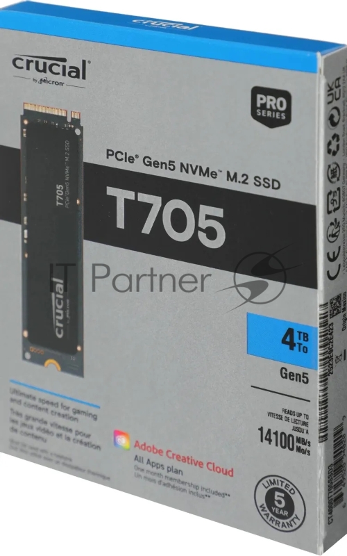 Твердотельный накопитель SSD Crucial T705 4TB PCIe Gen5 NVMe M.2 SSD CT4000T705SSD3