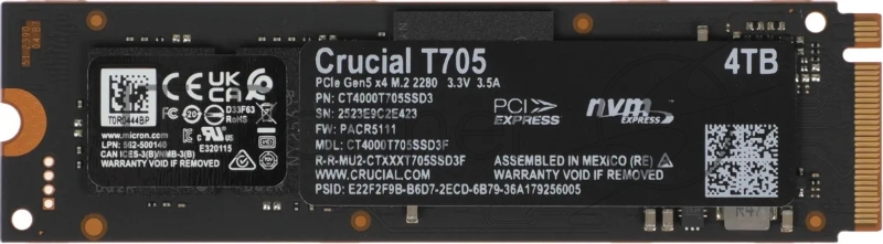 Твердотельный накопитель SSD Crucial T705 4TB PCIe Gen5 NVMe M.2 SSD CT4000T705SSD3
