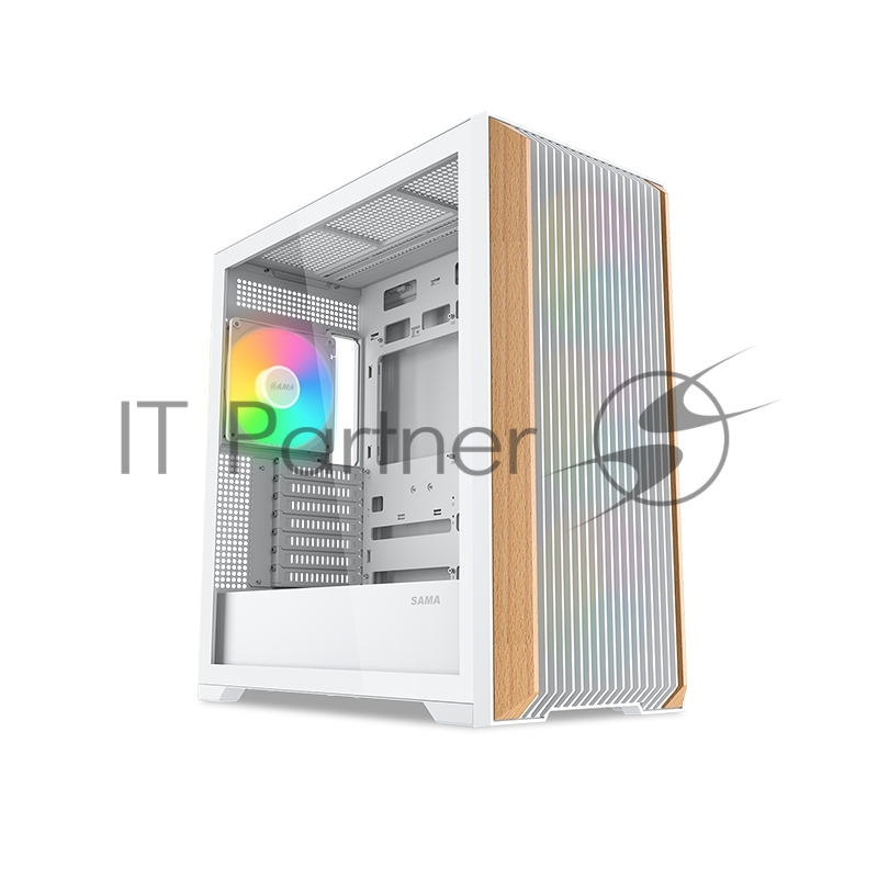 Корпус ПК без блока питания SAMA Z60 White, Midi-Tower, TG, 4x140mm ARGb, 2xUSB 3.0 + 1xUSB 3.1 Type-C, E-ATX, ATX, mATX, mITX White