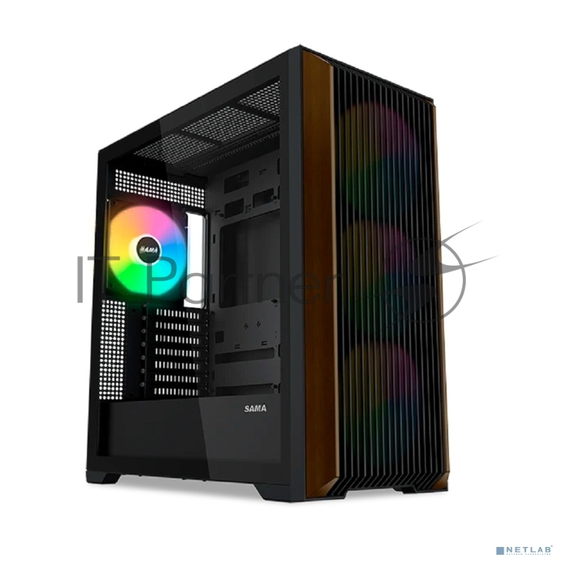 Корпус ПК без блока питания SAMA Z60 Black, Midi-Tower, TG, 4x140mm ARGb, 2xUSB 3.0 + 1xUSB 3.1 Type-C, E-ATX, ATX, mATX, mITX черный