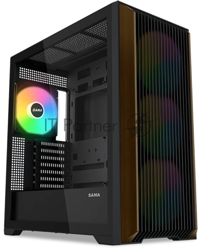 Корпус ПК без блока питания SAMA Z60 Black, Midi-Tower, TG, 4x140mm ARGb, 2xUSB 3.0 + 1xUSB 3.1 Type-C, E-ATX, ATX, mATX, mITX черный