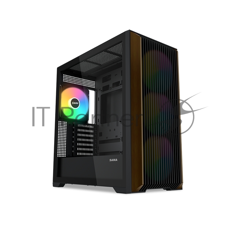 Корпус ПК без блока питания SAMA Z60 Black, Midi-Tower, TG, 4x140mm ARGb, 2xUSB 3.0 + 1xUSB 3.1 Type-C, E-ATX, ATX, mATX, mITX черный