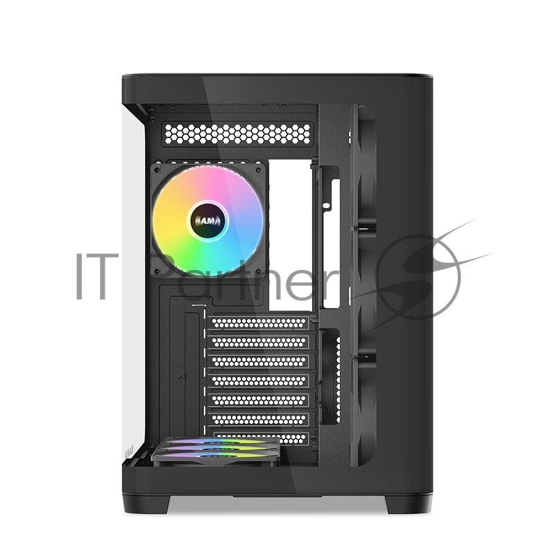 Корпус ПК без блока питания SAMA V60 Black, Midi-Tower, TG, 7x120mm ARGb, 2xUSB 3.0 + 1xUSB 3.1 Type-C, ATX, mATX, mITX черный