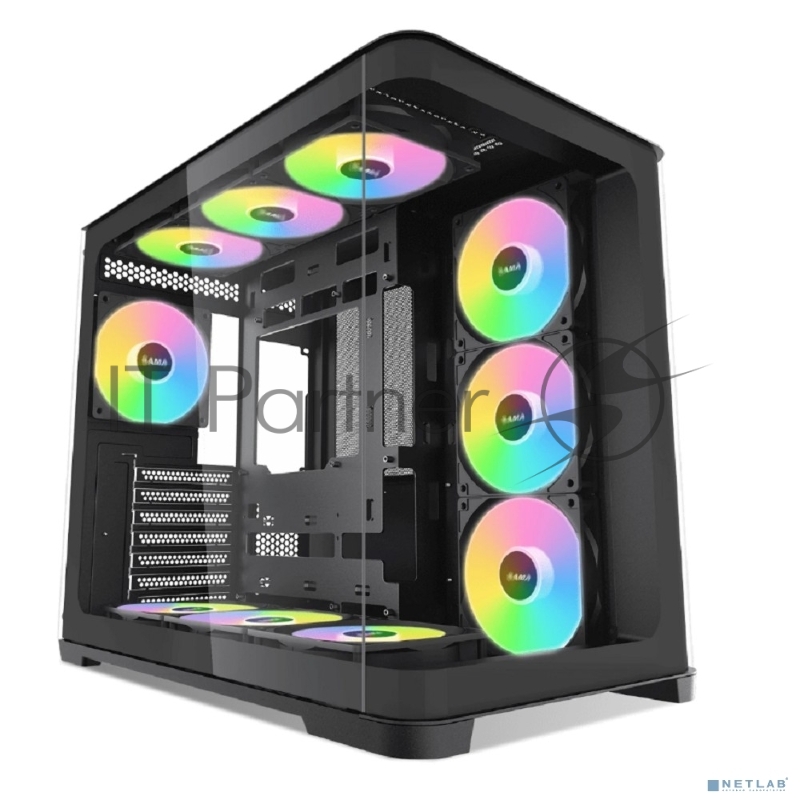 Корпус ПК без блока питания SAMA V60 Black, Midi-Tower, TG, 7x120mm ARGb, 2xUSB 3.0 + 1xUSB 3.1 Type-C, ATX, mATX, mITX черный