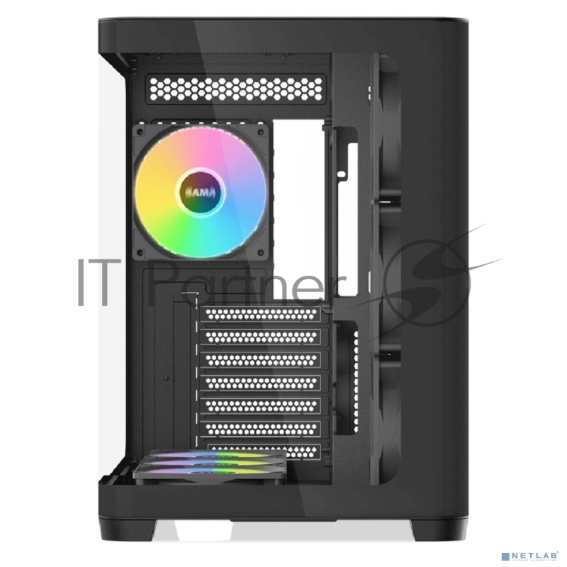 Корпус ПК без блока питания SAMA V60 Black, Midi-Tower, TG, 7x120mm ARGb, 2xUSB 3.0 + 1xUSB 3.1 Type-C, ATX, mATX, mITX черный
