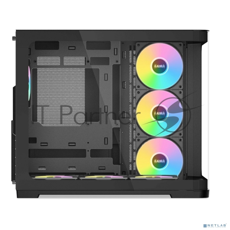 Корпус ПК без блока питания SAMA V60 Black, Midi-Tower, TG, 7x120mm ARGb, 2xUSB 3.0 + 1xUSB 3.1 Type-C, ATX, mATX, mITX черный