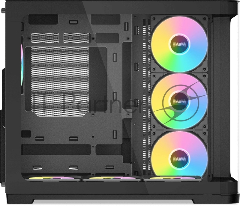 Корпус ПК без блока питания SAMA V60 Black, Midi-Tower, TG, 7x120mm ARGb, 2xUSB 3.0 + 1xUSB 3.1 Type-C, ATX, mATX, mITX черный