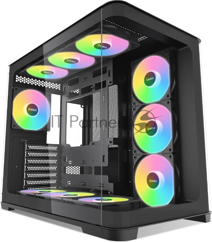 Корпус ПК без блока питания SAMA V60 Black, Midi-Tower, TG, 7x120mm ARGb, 2xUSB 3.0 + 1xUSB 3.1 Type-C, ATX, mATX, mITX черный
