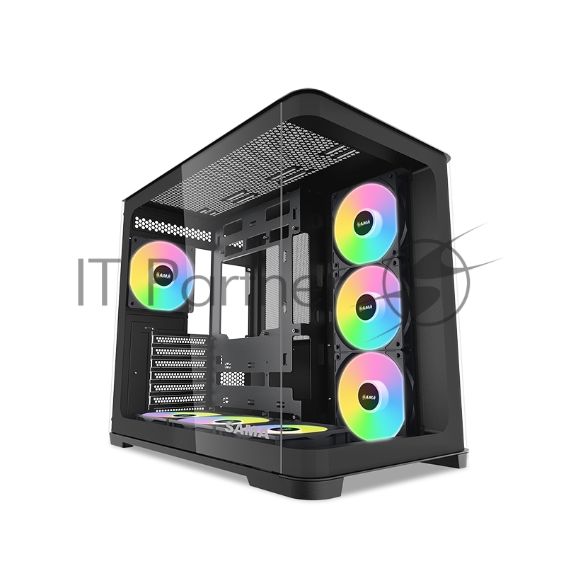 Корпус ПК без блока питания SAMA V60 Black, Midi-Tower, TG, 7x120mm ARGb, 2xUSB 3.0 + 1xUSB 3.1 Type-C, ATX, mATX, mITX черный