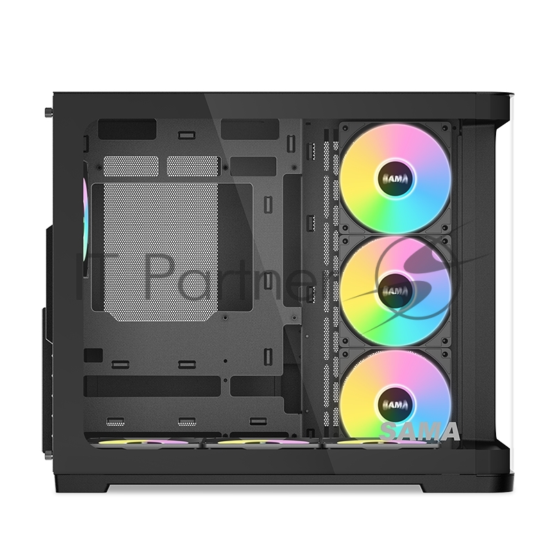 Корпус ПК без блока питания SAMA V60 Black, Midi-Tower, TG, 7x120mm ARGb, 2xUSB 3.0 + 1xUSB 3.1 Type-C, ATX, mATX, mITX черный