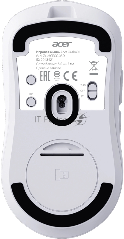 Мышь Acer OMR401 белый оптическая 12000dpi беспров. BT/Radio USB 5but (ZL.MCECC.05D)