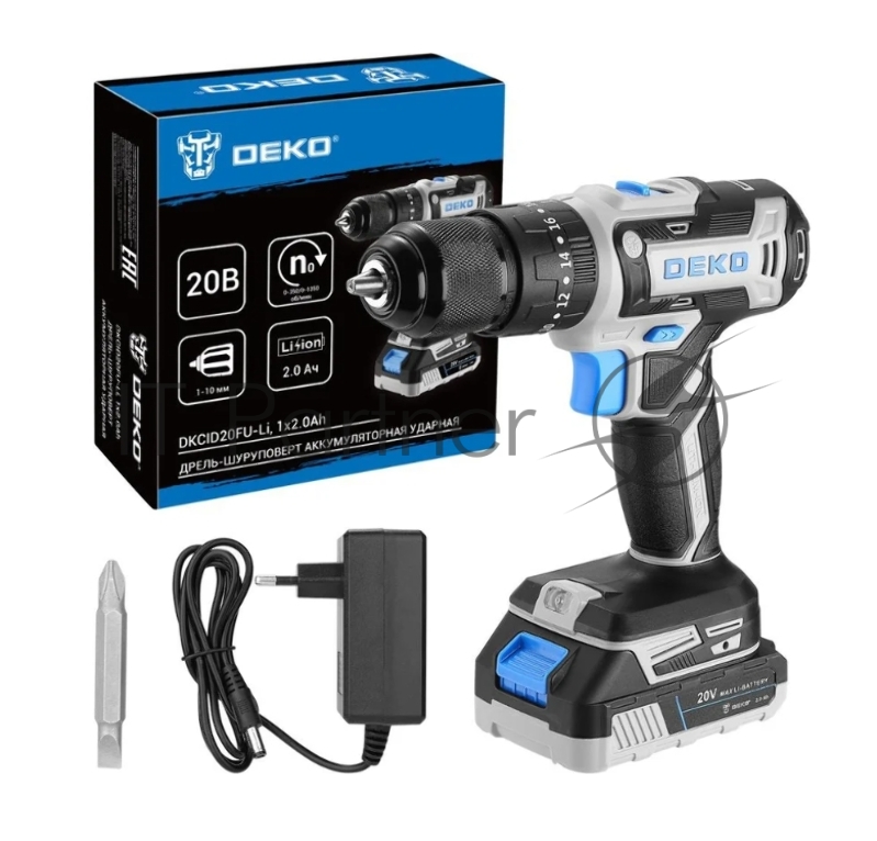 Дрель-шуруповерт аккумуляторная ударная DEKO DKCID20FU-Li, 20В, 1x2.0Ач (083-1119)