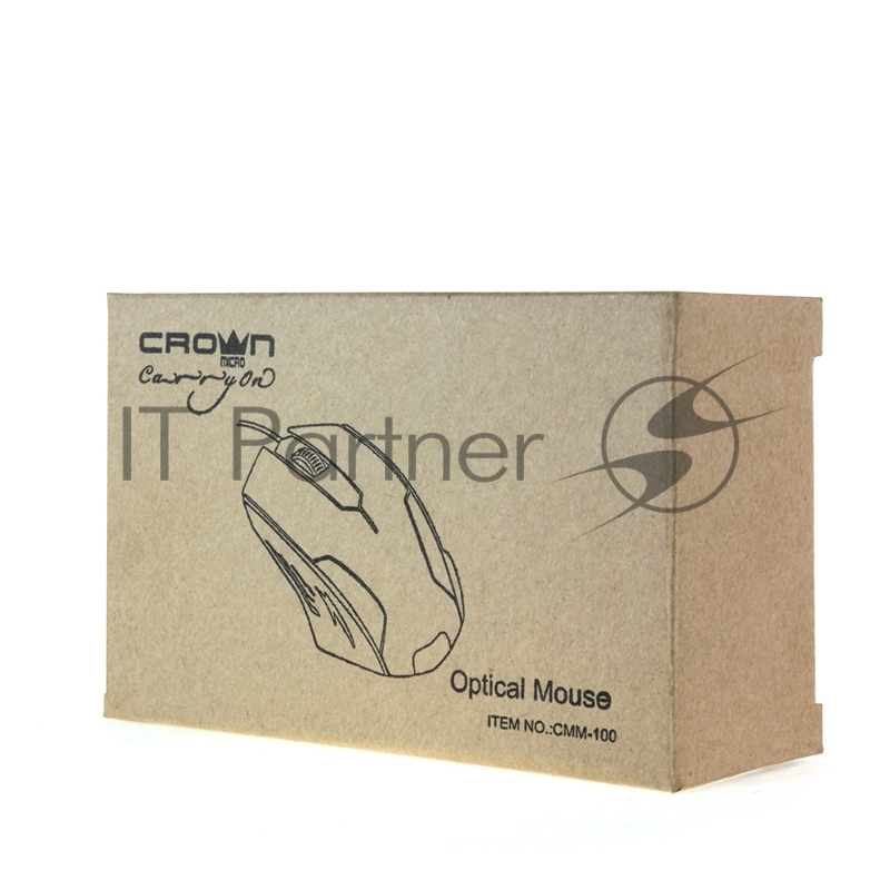 Мышь проводная Мышь проводная CROWN CMM-100, 3 кнопки 1000DPI Длина провода: 1.3м USB пластик , Plug & Play (черный)