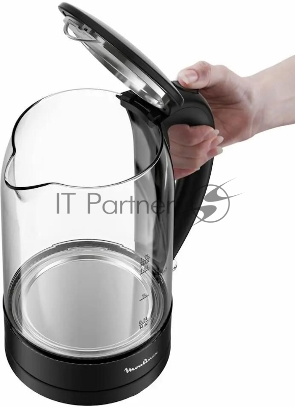 Чайник электрический Moulinex BY1S08F0 1.7л. 2200Вт черный/прозрачный корпус: стекло/пластик