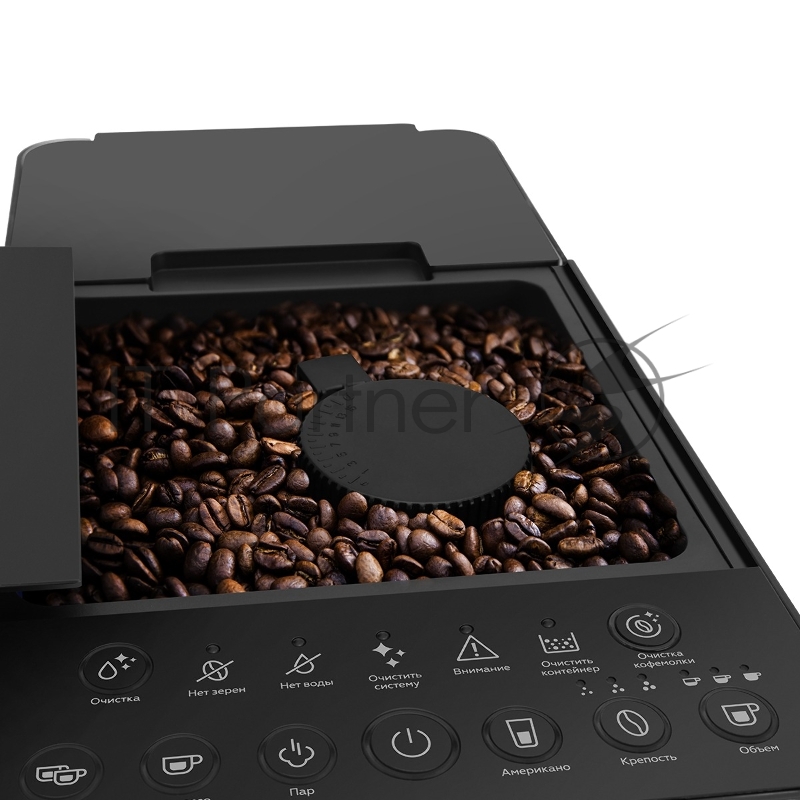 Кофемашина BQ ACM1136M Black, мощность 1350 Вт, давление 20 бар, электронное управление, тип нагревателя: бойлер, тип используемого кофе: зерновой, жерновая, металлическая, коническая кофемолка, количество степеней помола: 15, емкость контейнера для