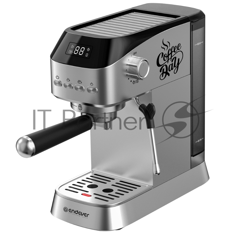 Кофеварка рожкового типа электрическая Endever Costa-1089, объем-1,2л, цвет стальной/черный, мощность 1350 Вт, давление 20 бар