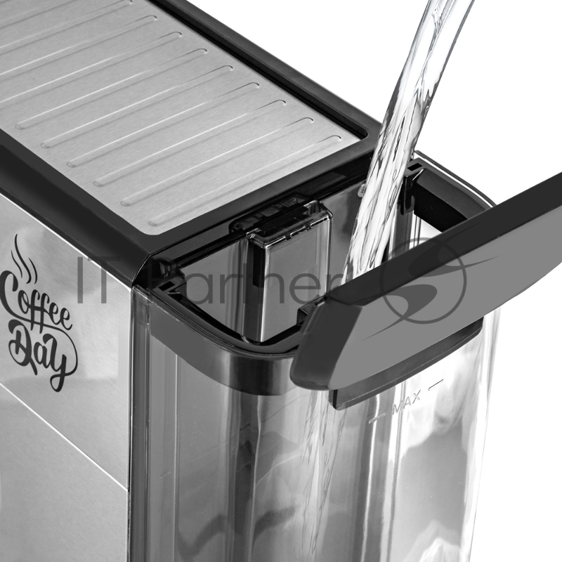 Кофеварка рожкового типа электрическая Endever Costa-1089, объем-1,2л, цвет стальной/черный, мощность 1350 Вт, давление 20 бар