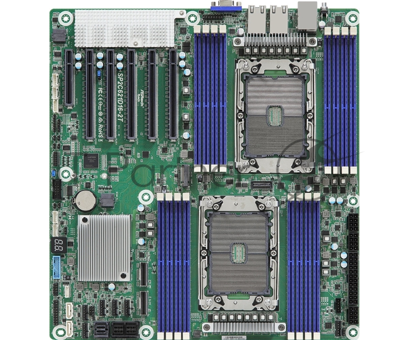 Серверная материнская плата ASRock SP2C621D16-2T, 2xLGA4189, Intel C621A, 16xDDR4, 14xSATA, 1xM.2, 5xPCIe 4.0 x16, 1xVGA, 2x10Gb LAN, 2xUSB-A 5Gbps, IPMI, EEB