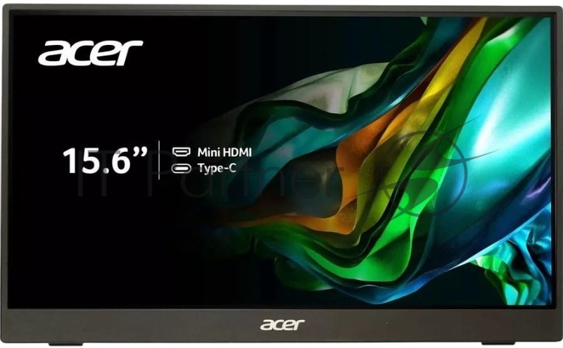 Монитор Acer PM161QJbmiuux 15,6, UltraThin Black, 16:9, IPS, 1920x1080, 6ms, 250cd, 60Hz, mini HDMI, 2xType-C, Speakers 1Wx2, FreeSync, HDR 10, Vesa:100x100
