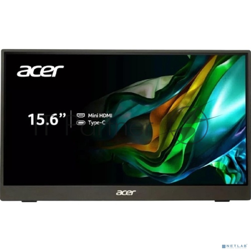 Монитор Acer PM161QJbmiuux 15,6, UltraThin Black, 16:9, IPS, 1920x1080, 6ms, 250cd, 60Hz, mini HDMI, 2xType-C, Speakers 1Wx2, FreeSync, HDR 10, Vesa:100x100