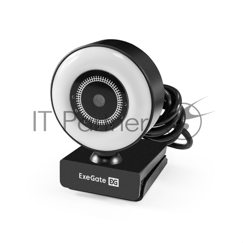 Веб-камера с подсветкой ExeGate eStudio EW-721 2K AF (5Мп, 2560х1440, 1440P, 30fps, автоматический фокус, подсветка, 4-линзовый объектив, стерео микрофон с шумоподавлением, универсальное крепление, отверстие под штатив, USB, кабель 1,5 м, Windows® 7/