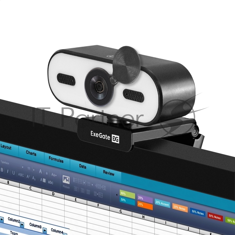 Веб-камера с подсветкой ExeGate eStudio EW-722 2K AF (5Мп, 2560х1440, 1440P, 30fps, автоматический фокус, подсветка, защитная шторка, 4-линзовый объектив, стерео микрофон с шумоподавлением, универсальное крепление, отверстие под штатив, USB, кабель 1