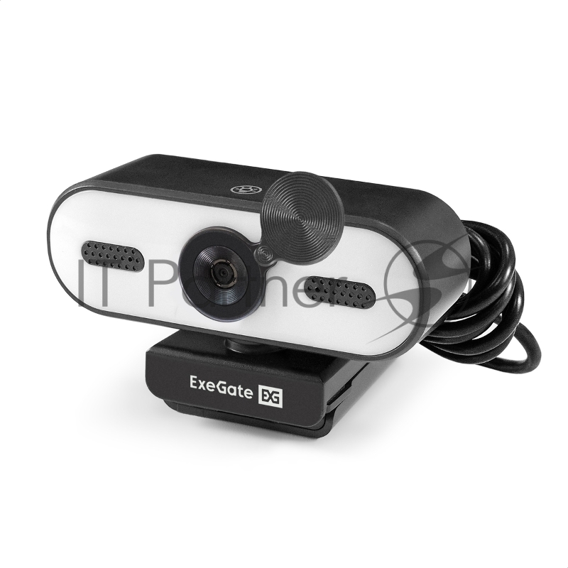 Веб-камера с подсветкой ExeGate eStudio EW-722 2K AF (5Мп, 2560х1440, 1440P, 30fps, автоматический фокус, подсветка, защитная шторка, 4-линзовый объектив, стерео микрофон с шумоподавлением, универсальное крепление, отверстие под штатив, USB, кабель 1