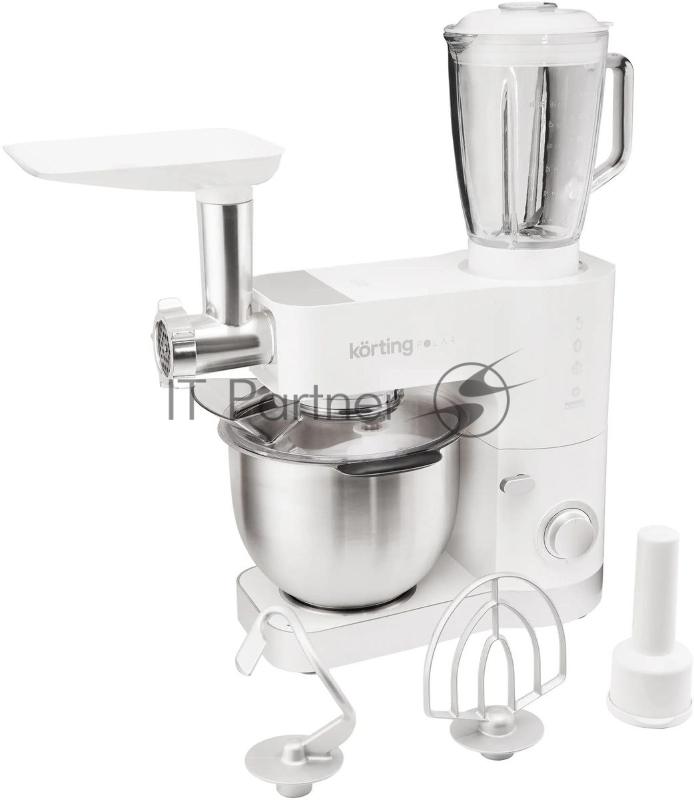 Кухонная машина KORTING/ Кухонная машина KORTING, мощность 1200 Вт, 7 насадок (планетарный миксер с 3-мя насадками, мясорубка, насадка для колбас, насадка для кеббе, насадка-блендер), объем чаши 5.5 л, 8 скоростей, импульсный режим, механическое упра