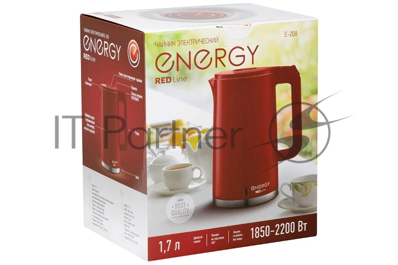 Чайник ENERGY E-208 1,7 л красный, двойной корпус