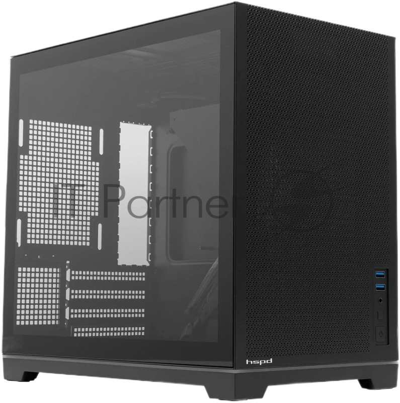 Корпус без блока питания Case HSPD M211, Mesh Mini-tower, Black, TG, 0.7 SPCC, no fans,mATX, mITX, 175/330/150mm, 2x2.5, 1x3.5, 4xPCI, 2xUSB-A 3.0, ARGB strip, 336x211x350mm