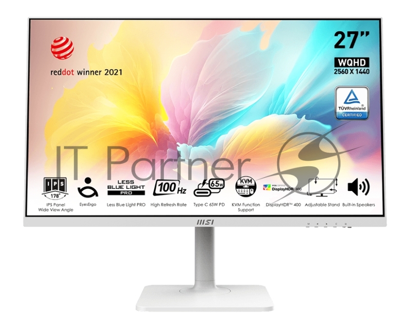Монитор 27 MSI Modern MD272QXPW IPS 2560x1440, 100 Гц, 4 мс, 16:9, 400 кд/м², HDMI 2.0b, DP 1.2a, USB-C (98 Вт), USB Hub (2x USB 2.0), 3.5 Jack, HDR10, белый