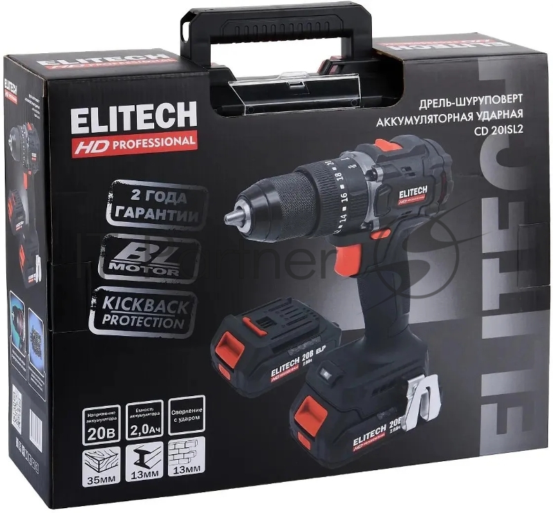 Дрель-шуруповерт Elitech CD 20ISL2 (E2201.041.01) 40Вт аккум. патрон:быстрозажимной (кейс в комплекте) (205722)