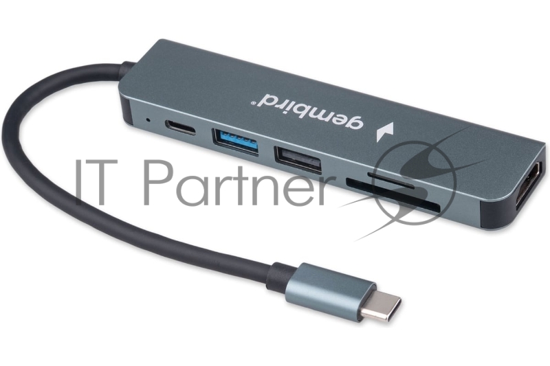 Док-станция Type-C Gembird UHB-D9 6в1: USB3.1, PD100W, SD/TF, USB2.0, HDMI, кабель 16см, алюминий