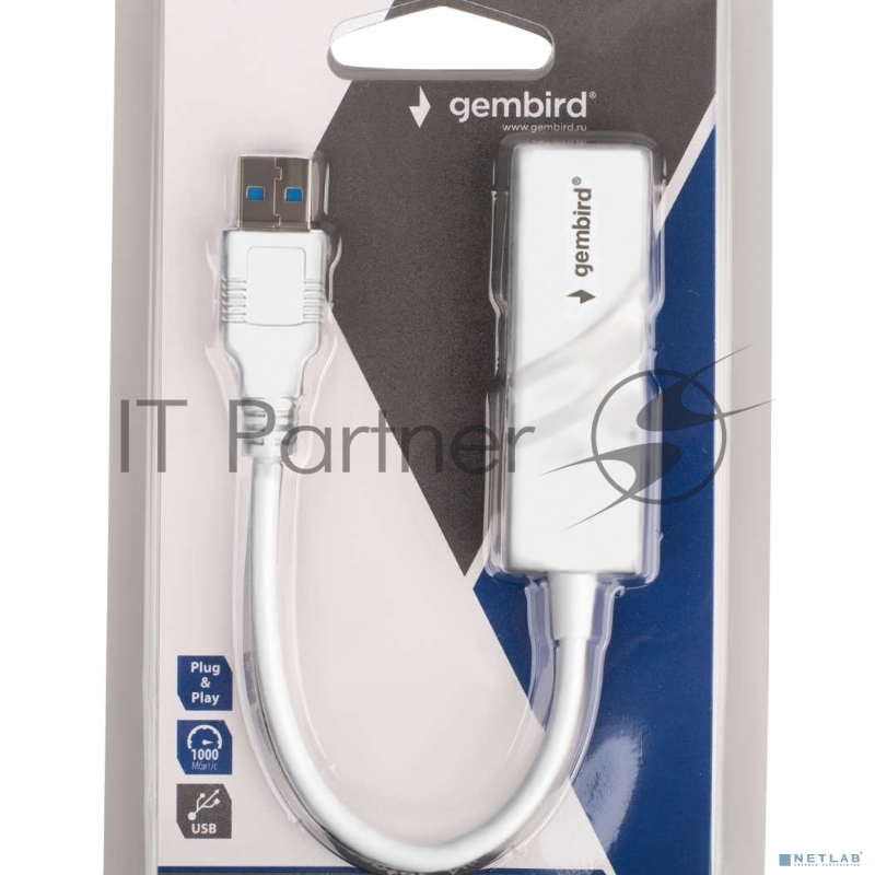Сетевой адаптер Ethernet Gembird NIC-U11, USB 3.0 - Gigabit Ethernet adapter, пластик, белый, RTL8153