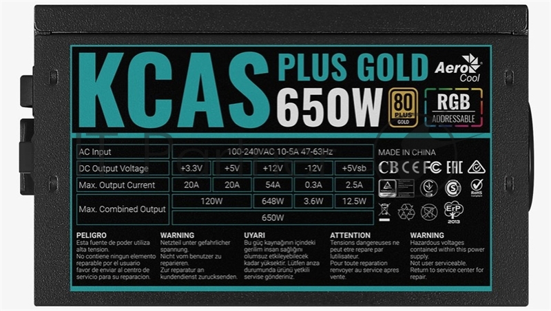 Блок питания Aerocool / Formula KCAS PLUS GOLD 650W, 650Вт, 120мм, 80 PLUS Gold, черный