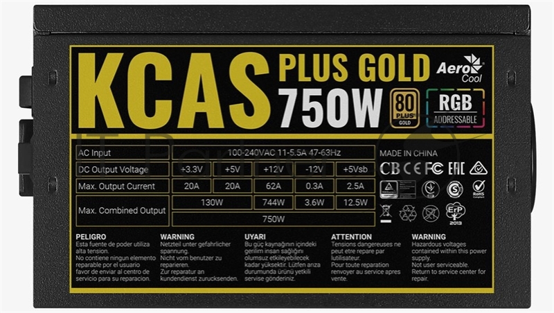Блок питания Aerocool / Formula KCAS PLUS GOLD 750W (750W, ATX v2.4, APFC, Fan ARGB 12cm, 80+ Gold, Retail)